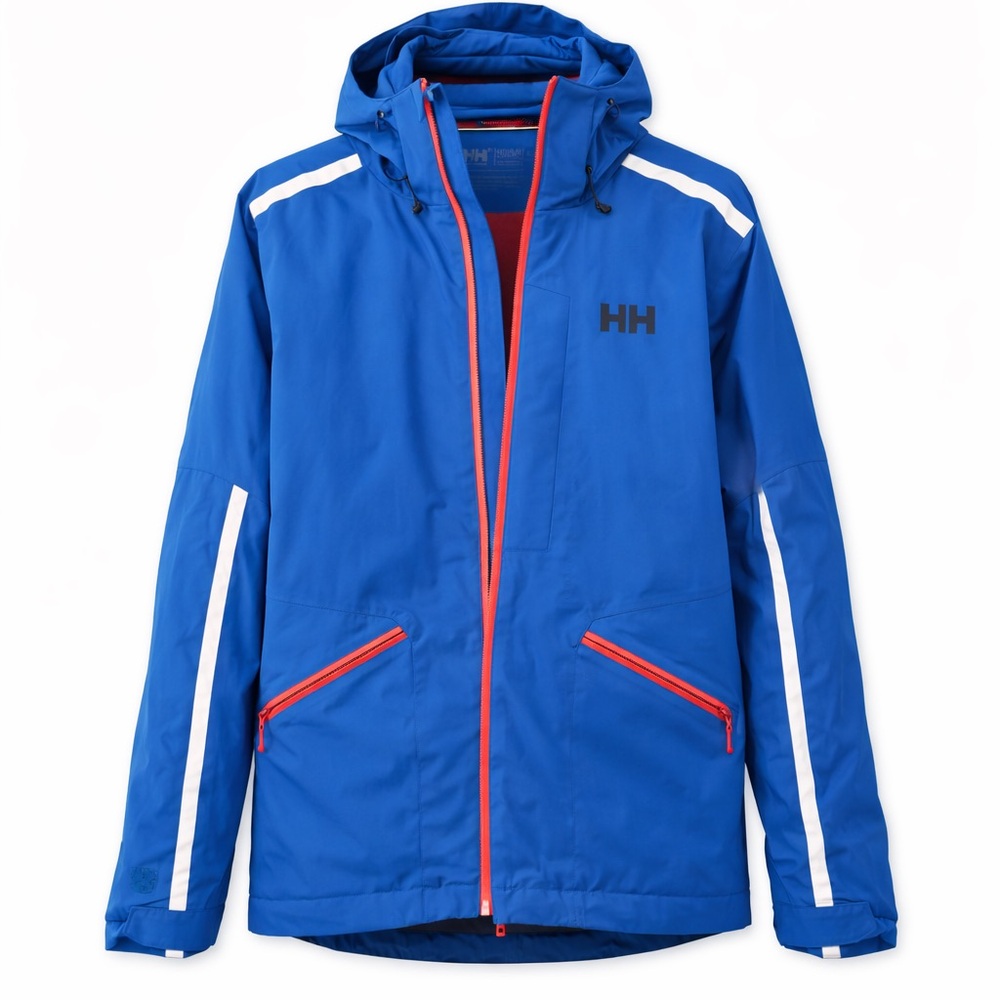 Helly Hansen Blue Ski Jacket with White Accents and Red Trim